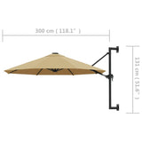 NNEVL Wall-Mounted Parasol with Metal Pole 300 cm Taupe