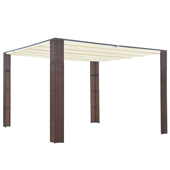 NNEVL Gazebo with Roof Poly Rattan 300x300x200 cm Brown and Cream