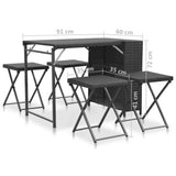 NNEVL 5 Piece Folding Outdoor Dining Set Poly Rattan Black