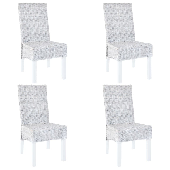 NNEVL Dining Chairs 4 pcs Light Brown Kubu Rattan and Mango Wood