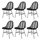 NNEVL Dining Chairs 6 pcs Black Natural Rattan