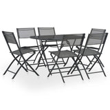 NNEVL 7 Piece Folding Outdoor Dining Set Steel and Textilene Grey