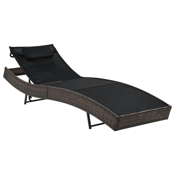 NNEVL Sun Lounger with Pillow Poly Rattan Brown
