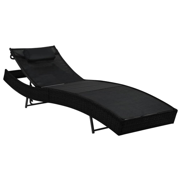 NNEVL Sun Lounger with Pillow Poly Rattan Black