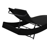 NNEVL Sun Lounger with Pillow Poly Rattan Black