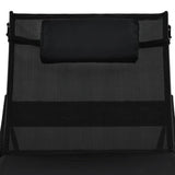NNEVL Sun Lounger with Pillow Poly Rattan Black