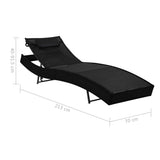 NNEVL Sun Lounger with Pillow Poly Rattan Black