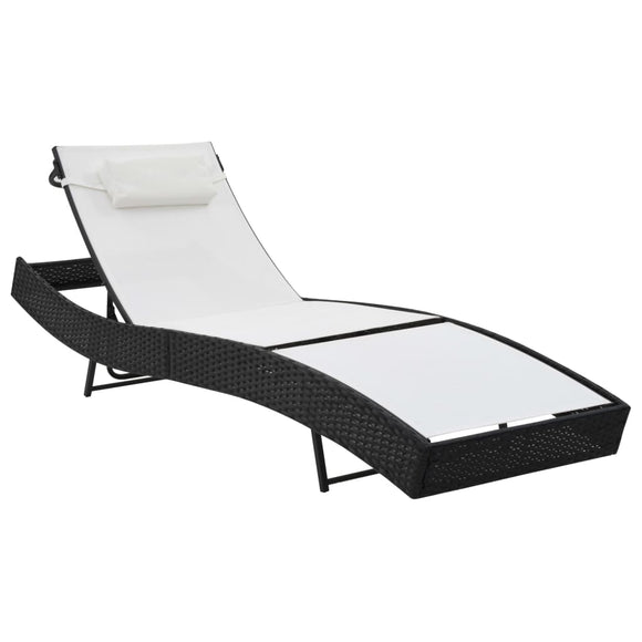 NNEVL Sun Lounger with Pillow Poly Rattan Black