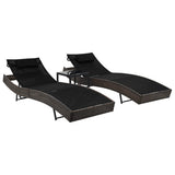NNEVL Sun Loungers 2 pcs with Table Poly Rattan and Textilene Brown