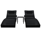 NNEVL Sun Loungers 2 pcs with Table Poly Rattan and Textilene Black