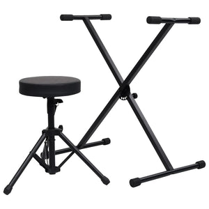 NNEVL Keyboard Stand and Stool Set Black