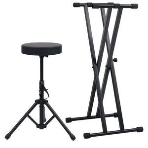 NNEVL Double Braced Keyboard Stand and Stool Set Black