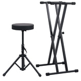 NNEVL Double Braced Keyboard Stand and Stool Set Black