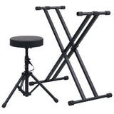 NNEVL Double Braced Keyboard Stand and Stool Set Black