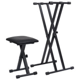 NNEVL Double Braced Keyboard Stand and Stool Set Black