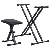 NNEVL Double Braced Keyboard Stand and Stool Set Black