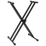 NNEVL Double Braced Keyboard Stand and Stool Set Black
