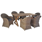 NNEVL 7 Piece Outdoor Dining Set Natural Rattan Solid Reclaimed Teak