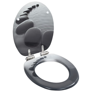 NNEVL WC Toilet Seat with Soft Close Lid MDF Stones Design