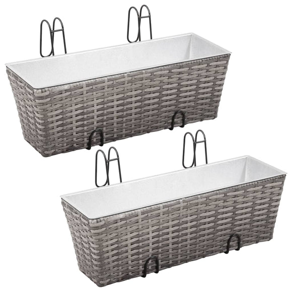 NNEVL Balcony Raised Beds 2 pcs 50 cm Grey Poly Rattan
