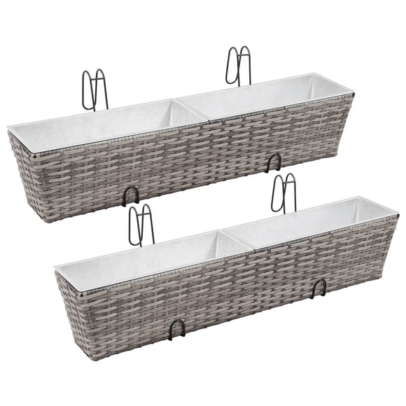NNEVL Balcony Raised Beds 2 pcs 80 cm Grey Poly Rattan