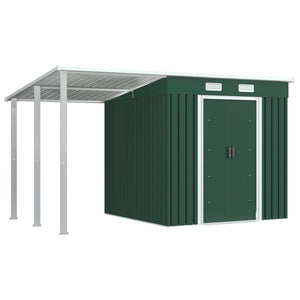 NNEVL Garden Shed with Extended Roof Green 346x193x181 cm Steel