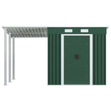 NNEVL Garden Shed with Extended Roof Green 346x193x181 cm Steel