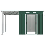 NNEVL Garden Shed with Extended Roof Green 346x193x181 cm Steel