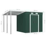 NNEVL Garden Shed with Extended Roof Green 346x193x181 cm Steel
