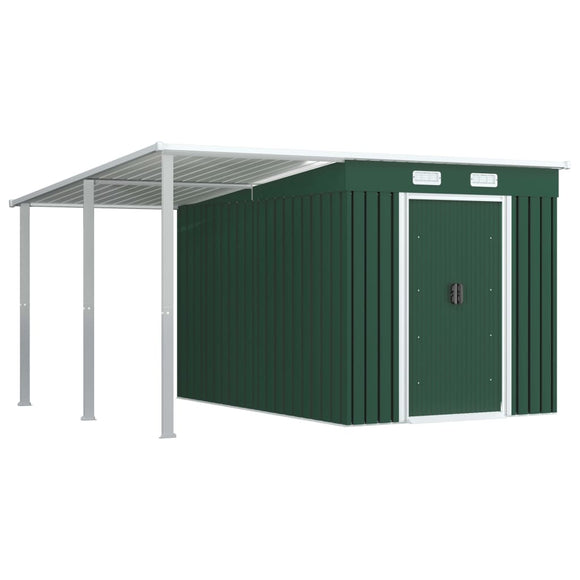NNEVL Garden Shed with Extended Roof Green 336x270x181 cm Steel