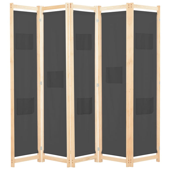 NNEVL 5-Panel Room Divider Grey 200x170x4 cm Fabric