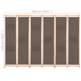 NNEVL 6-Panel Room Divider Brown 240x170x4 cm Fabric