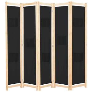 NNEVL 5-Panel Room Divider Black 200x170x4 cm Fabric