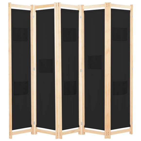 NNEVL 5-Panel Room Divider Black 200x170x4 cm Fabric