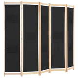 NNEVL 5-Panel Room Divider Black 200x170x4 cm Fabric