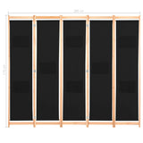 NNEVL 5-Panel Room Divider Black 200x170x4 cm Fabric