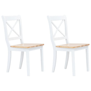NNEVL Dining Chairs 2 pcs White and Light Wood Solid Rubber Wood
