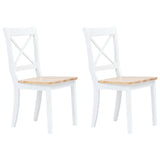 NNEVL Dining Chairs 2 pcs White and Light Wood Solid Rubber Wood