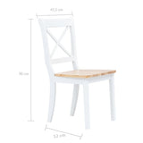 NNEVL Dining Chairs 2 pcs White and Light Wood Solid Rubber Wood