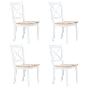 NNEVL Dining Chairs 4 pcs White and Light Wood Solid Rubber Wood