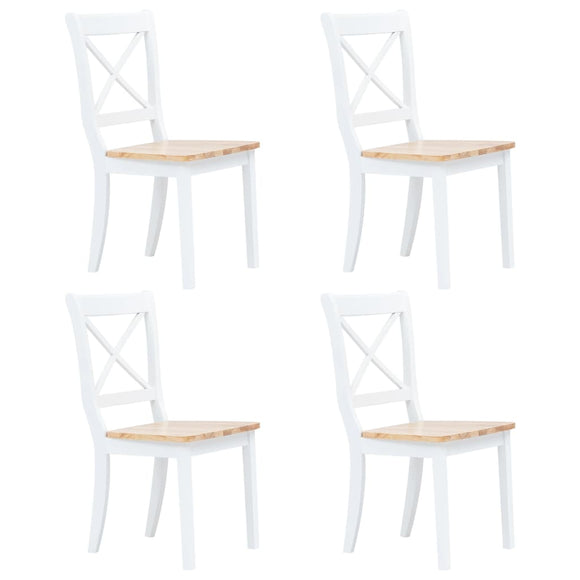 NNEVL Dining Chairs 4 pcs White and Light Wood Solid Rubber Wood