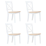 NNEVL Dining Chairs 4 pcs White and Light Wood Solid Rubber Wood