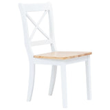 NNEVL Dining Chairs 4 pcs White and Light Wood Solid Rubber Wood