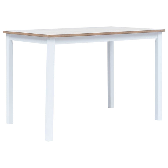 NNEVL Dining Table White and Brown 114x71x75 cm Solid Rubber Wood