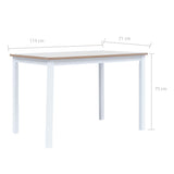 NNEVL Dining Table White and Brown 114x71x75 cm Solid Rubber Wood