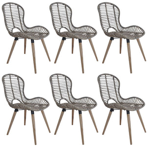 NNEVL Dining Chairs 6 pcs Brown Natural Rattan