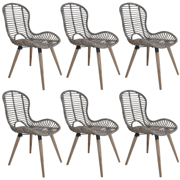 NNEVL Dining Chairs 6 pcs Brown Natural Rattan