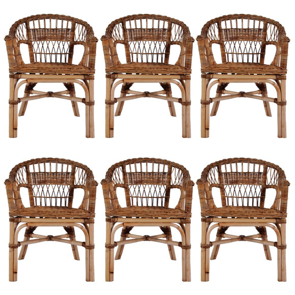 NNEVL Outdoor Chairs 6 pcs Natural Rattan Brown