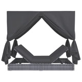 NNEVL Outdoor Lounge Bed with Curtains Poly Rattan Grey