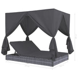 NNEVL Outdoor Lounge Bed with Curtains Poly Rattan Grey